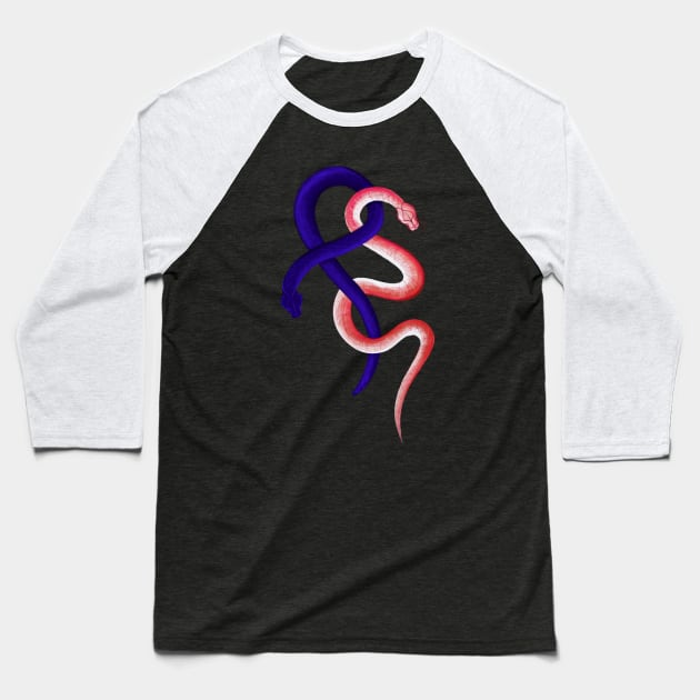Two little snakes cuddling up together Baseball T-Shirt by DanielVind